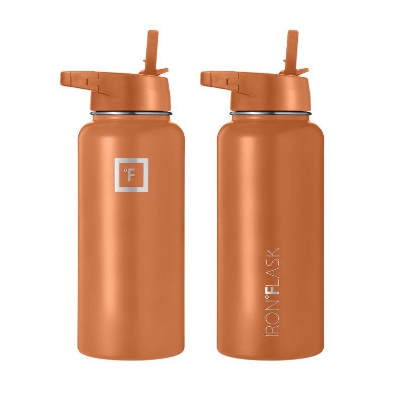 Iron Flask 32 Oz with Straw Lid Wide Mouth Bottle Clementine | 137EYGLTH