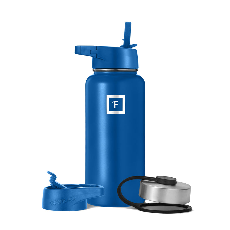 Iron Flask 32 Oz with Straw Lid Wide Mouth Bottle Deep Blue | 542HNBCDU