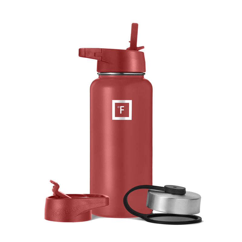 Iron Flask 32 Oz with Straw Lid Wide Mouth Bottle Red | 629PYIFAG
