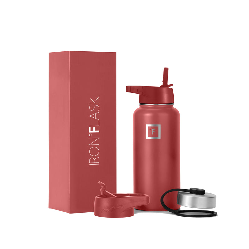 Iron Flask 32 Oz with Straw Lid Wide Mouth Bottle Red | 629PYIFAG