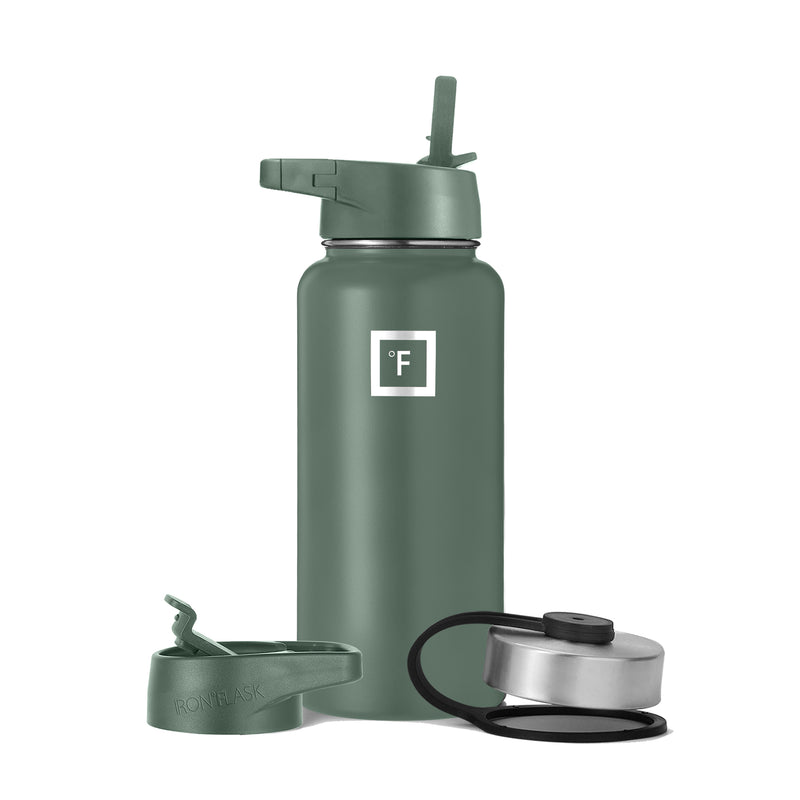Iron Flask 32 Oz with Straw Lid Wide Mouth Bottle Olive | 837WQVHFG