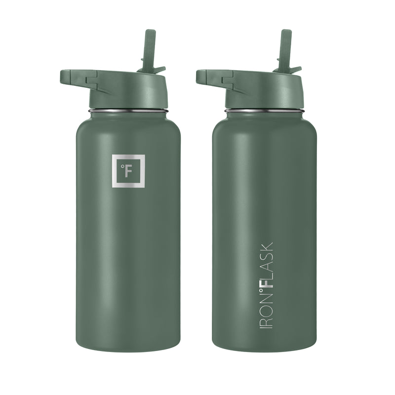 Iron Flask 32 Oz with Straw Lid Wide Mouth Bottle Olive | 837WQVHFG