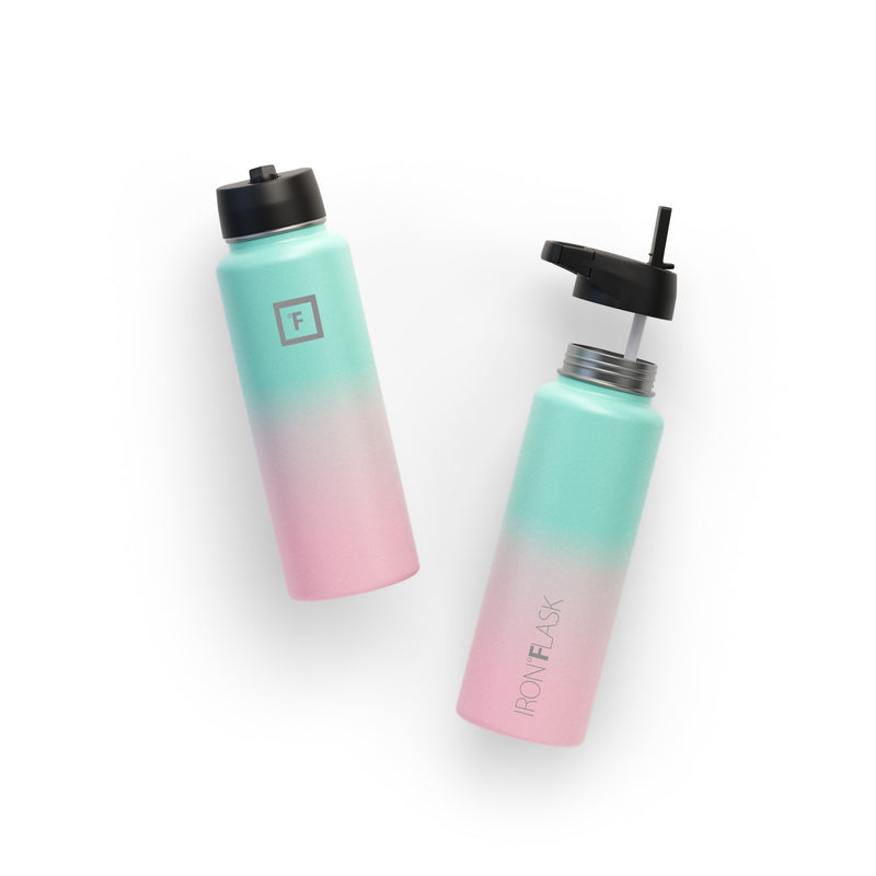Iron Flask 40 Oz with Straw Lid Wide Mouth Bottle Bubble Gum | 897XWKTRS