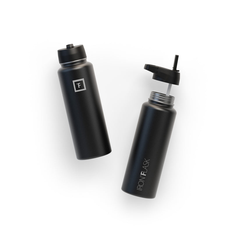 Iron Flask 40 Oz with Straw Lid Wide Mouth Bottle Black | 975LMKAZO