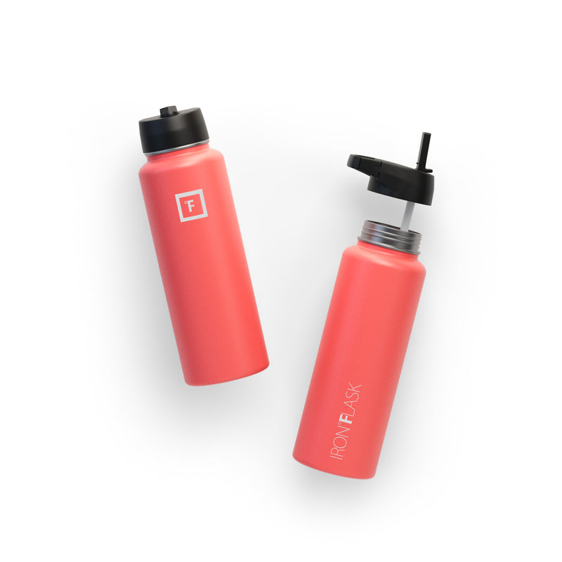 Iron Flask 40 Oz with Straw Lid Wide Mouth Bottle Coral | 380OTGPUH