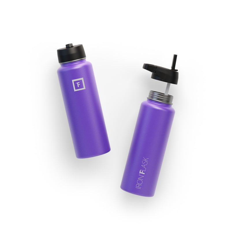 Iron Flask 40 Oz with Straw Lid Wide Mouth Bottle Purple | 476PSOWTZ