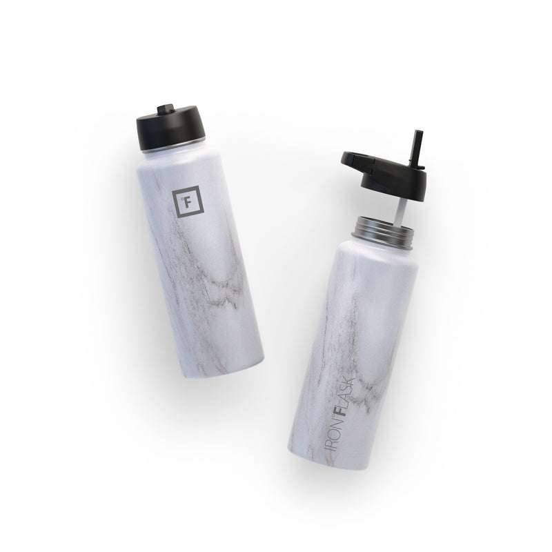 Iron Flask 40 Oz with Straw Lid Wide Mouth Bottle Carrara Marble | 380TSMIGQ