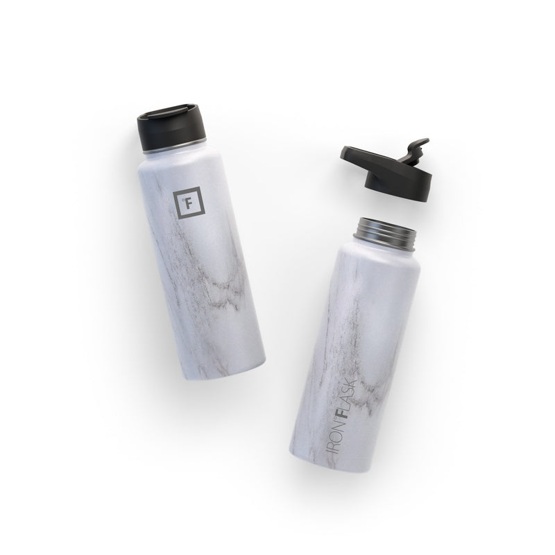 Iron Flask 40 Oz with Straw Lid Wide Mouth Bottle Carrara Marble | 380TSMIGQ