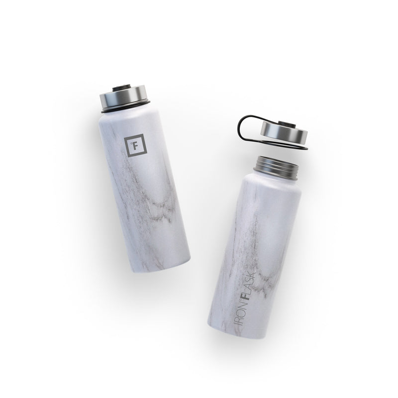Iron Flask 40 Oz with Straw Lid Wide Mouth Bottle Carrara Marble | 380TSMIGQ