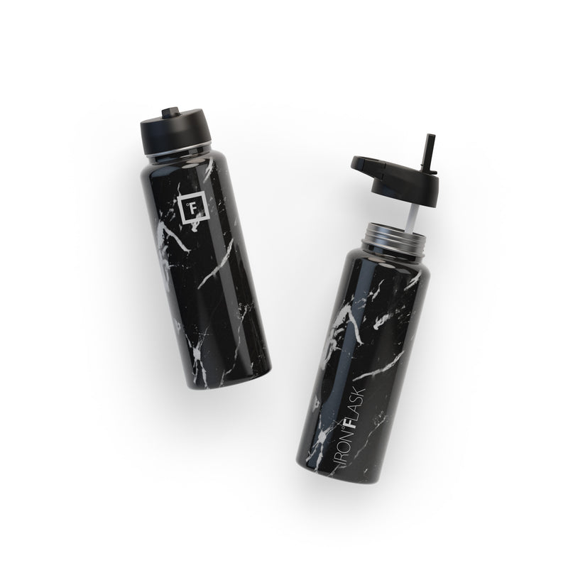 Iron Flask 40 Oz with Straw Lid Wide Mouth Bottle Black | 852YKHLVP