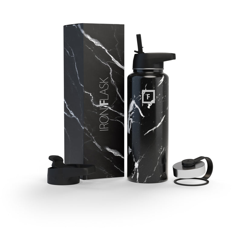 Iron Flask 40 Oz with Straw Lid Wide Mouth Bottle Black | 852YKHLVP