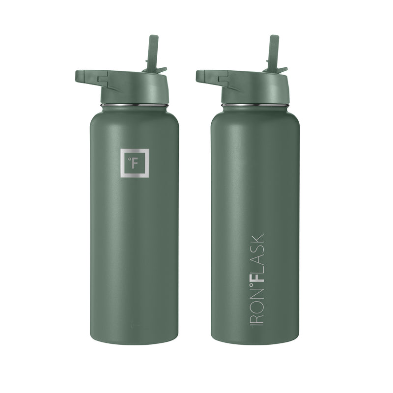 Iron Flask 40 Oz with Straw Lid Wide Mouth Bottle Olive | 419RACTFK