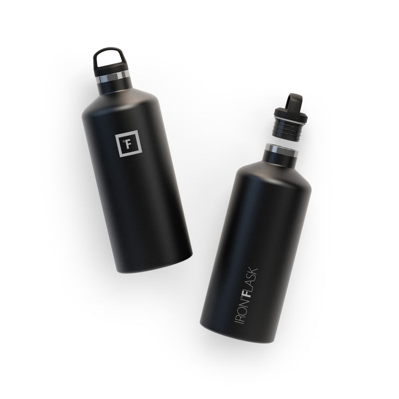 Iron Flask 64 Oz with Spout Lid Narrow Mouth Bottle Black | 079NTMXUB