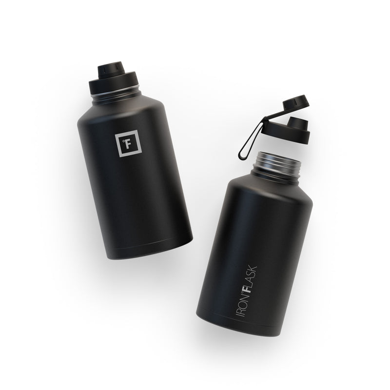 Iron Flask 64 Oz with Spout Lid Wide Mouth Bottle Black | 370WDSBET