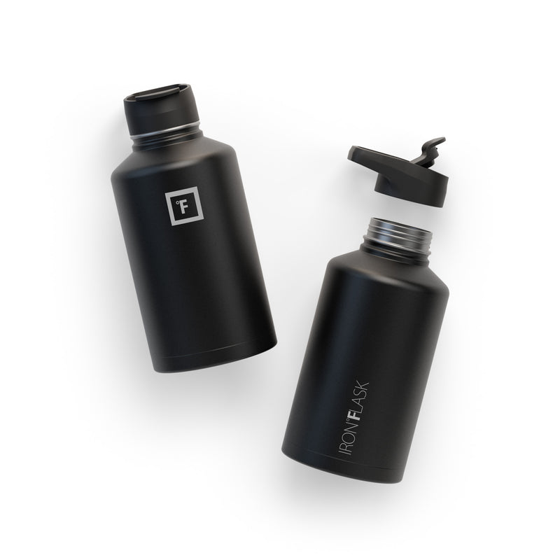 Iron Flask 64 Oz with Spout Lid Wide Mouth Bottle Black | 370WDSBET