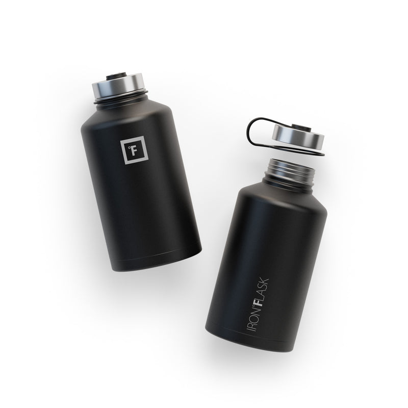 Iron Flask 64 Oz with Spout Lid Wide Mouth Bottle Black | 370WDSBET