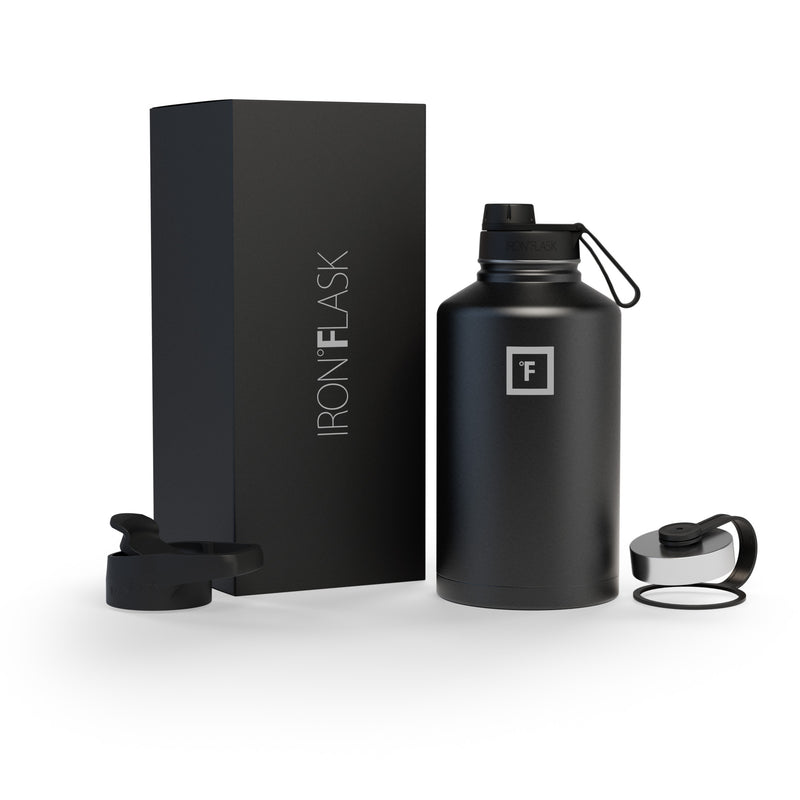 Iron Flask 64 Oz with Spout Lid Wide Mouth Bottle Black | 370WDSBET