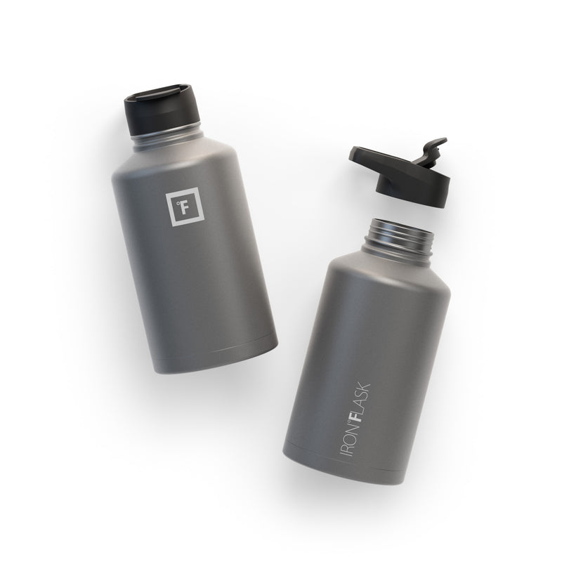 Iron Flask 64 Oz with Spout Lid Wide Mouth Bottle Deep Grey | 489OTJDEM