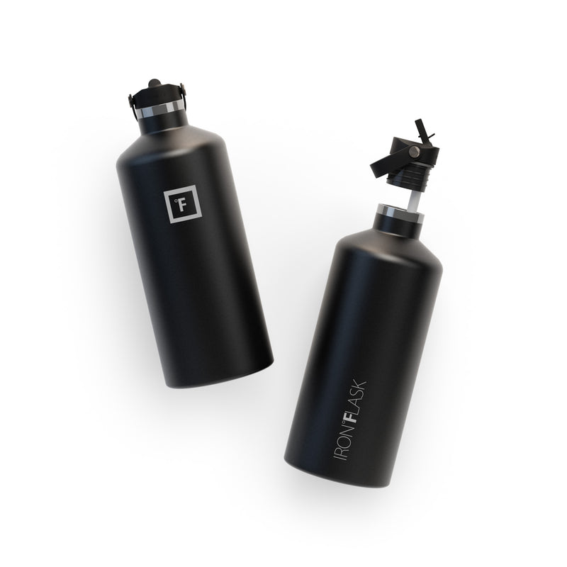 Iron Flask 64 Oz with Straw Lid Narrow Mouth Bottle Black | 576JDTFKP