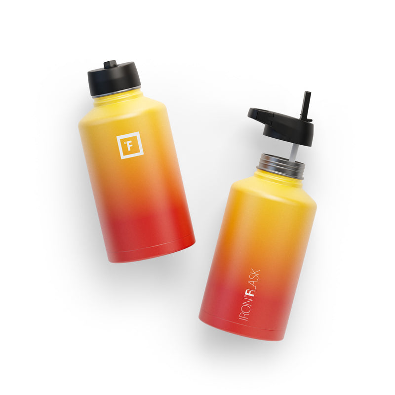 Iron Flask 64 Oz with Straw Lid Wide Mouth Bottle Fire | 639OQRJCF