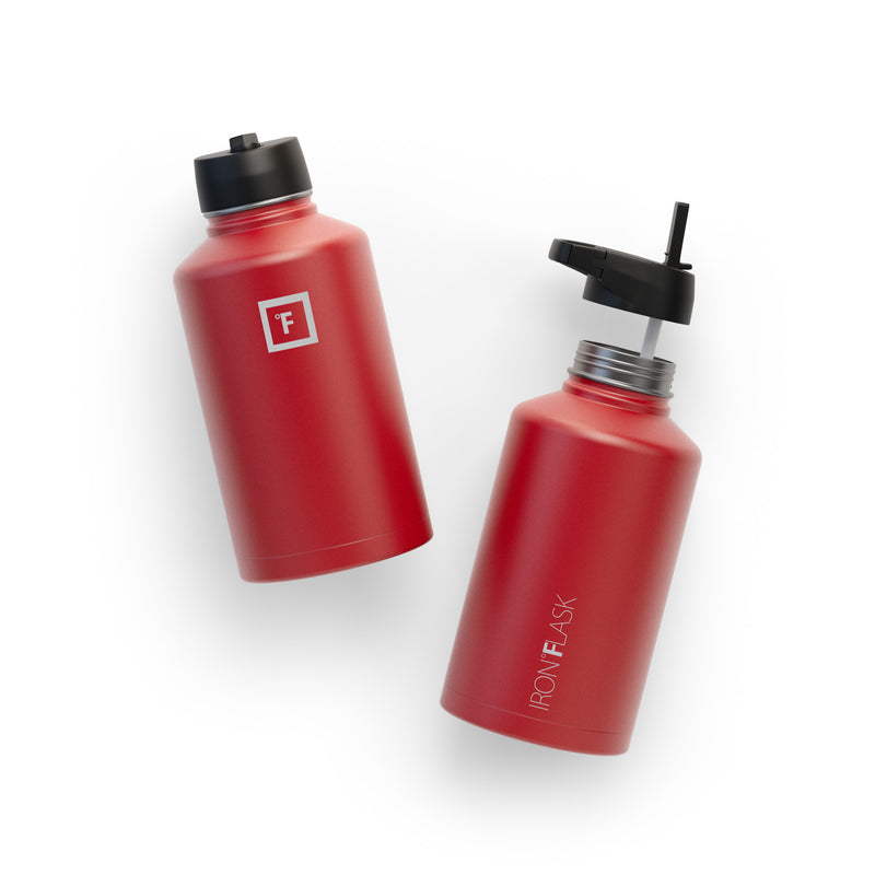 Iron Flask 64 Oz with Straw Lid Wide Mouth Bottle Red | 465RKHVWA
