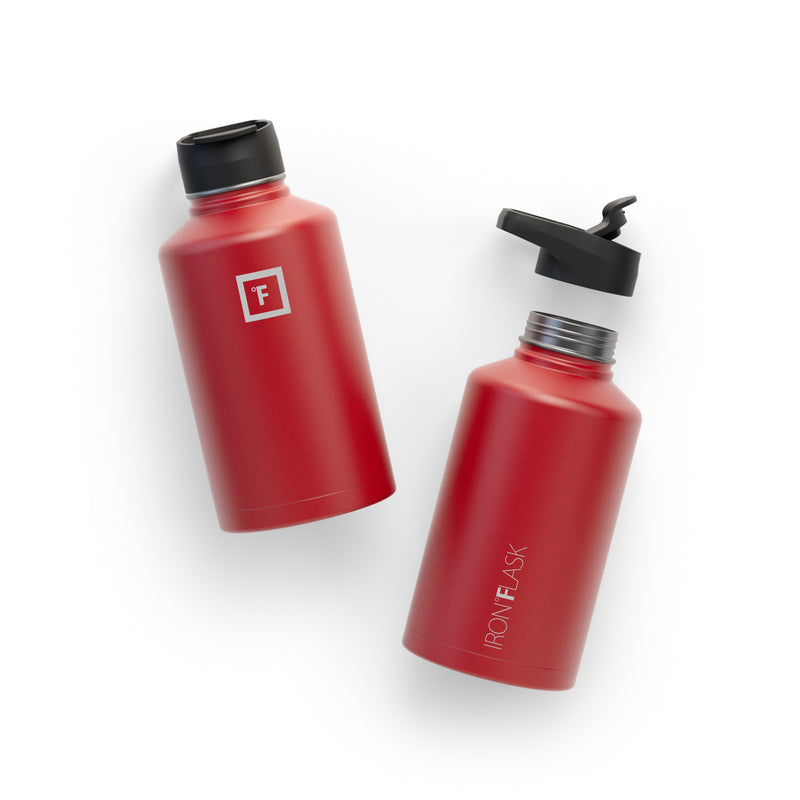 Iron Flask 64 Oz with Straw Lid Wide Mouth Bottle Red | 465RKHVWA