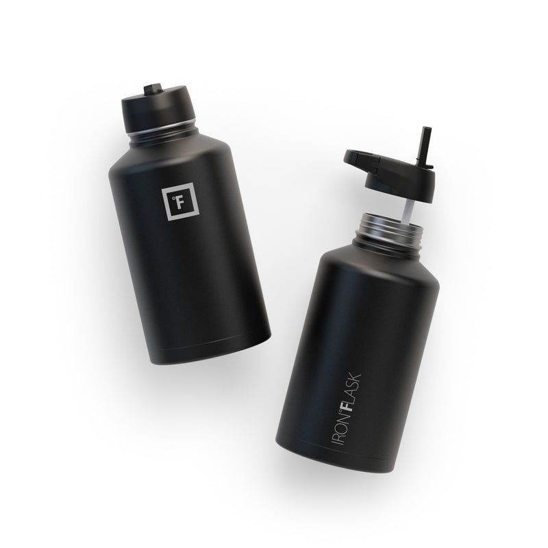 Iron Flask 64 Oz with Straw Lid Wide Mouth Bottle Black | 209WEULFB