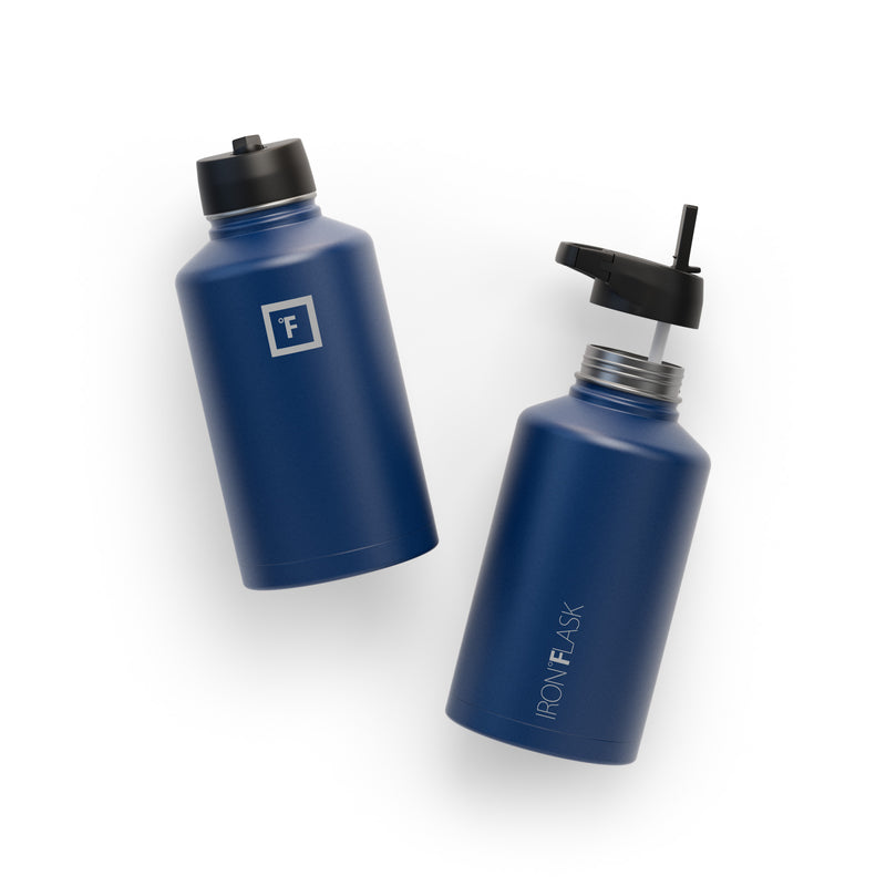 Iron Flask 64 Oz with Straw Lid Wide Mouth Bottle Blue | 260DGZNSM