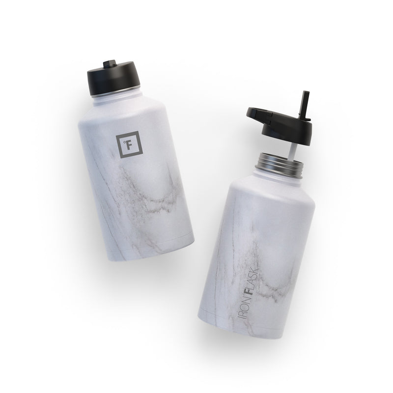 Iron Flask 64 Oz with Straw Lid Wide Mouth Bottle Carrara Marble | 064FBSVID