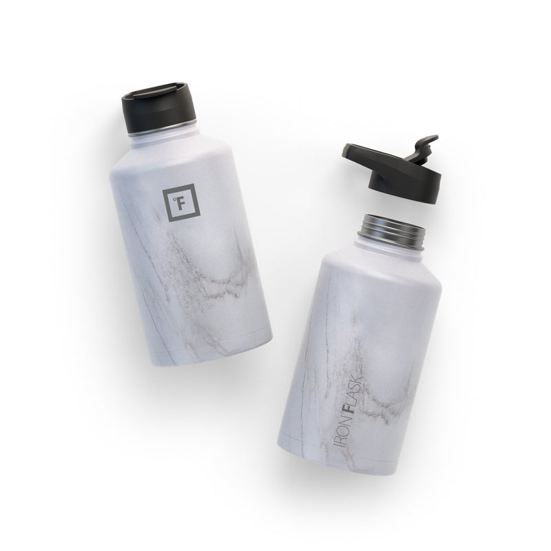 Iron Flask 64 Oz with Straw Lid Wide Mouth Bottle Carrara Marble | 064FBSVID