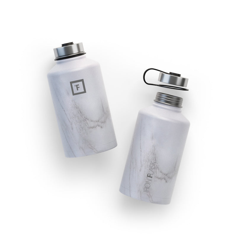 Iron Flask 64 Oz with Straw Lid Wide Mouth Bottle Carrara Marble | 064FBSVID
