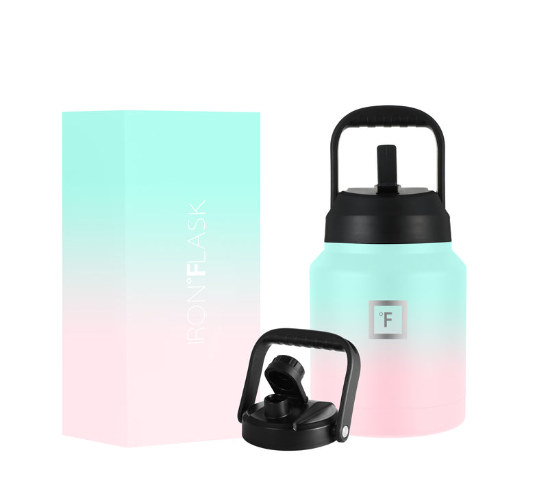 Iron Flask 84oz with Straw Lid Wide Mouth Bottle Bubble Gum | 039JYHEKX