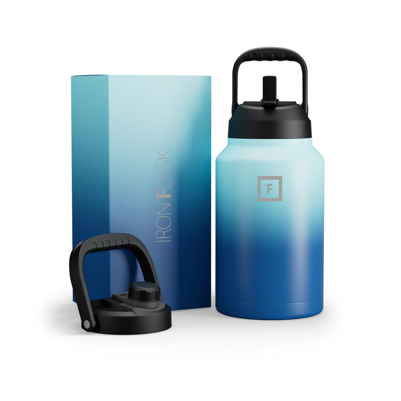 Iron Flask Water Bottle with Straw and Spout lids One Gallo Blue | 478NREOBD